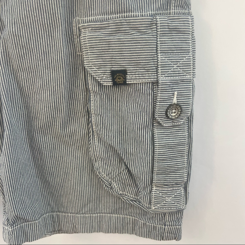 Mens Cargo Shorts Sz 31 Striped Button Fly Pockets Esprit Blue White Pin Striped - Picture 2 of 6
